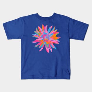 DAHLIA BURSTS Abstract Blooming Floral Summer Bright Flowers - Fuchsia Pink Purple Blue Orange on Royal Blue - UnBlink Studio by Jackie Tahara Kids T-Shirt